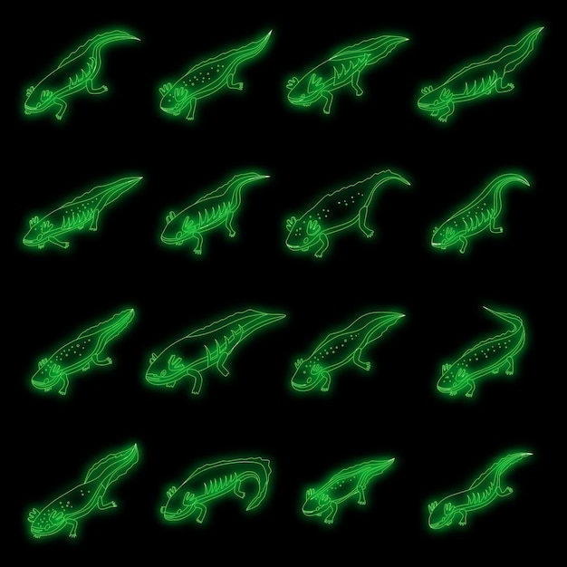Axolotl pictogrammen instellen vector neon