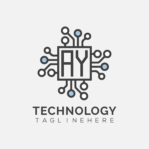 AY 技術ロゴのイニシャルモノグラムで長方形スタイルのデザインがあります