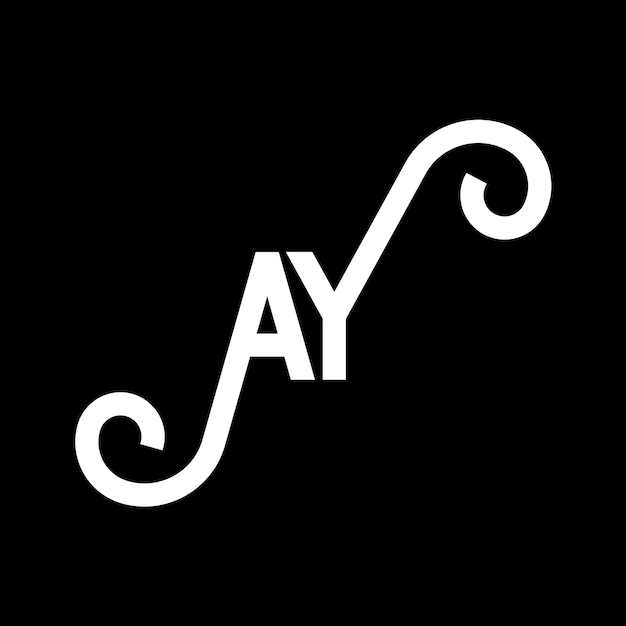 黒い背景の文字ロゴデザイン AY クリエイティブ・イニシャル 文字ロゴコンセプト AY 文字デザイン AY 白い文字ロゴ設計 AY AY