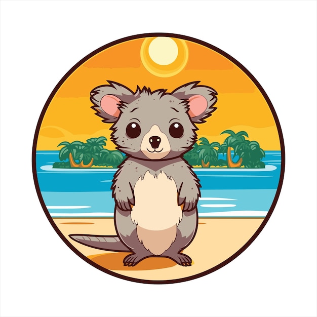 Aye Aye Cute Funny Cartoon Kawaii 다채로운 수채화 해변 여름 동물 애완동물 스티커 일러스트레이션