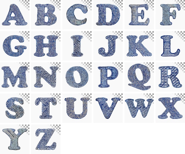 Vector az letter design stylish font blue embroidery alphabet