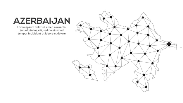 Mappa della rete di comunicazione dell'azerbaigian immagine vettoriale di una mappa globale low poly con luci della città mappa sotto forma di linee e punti