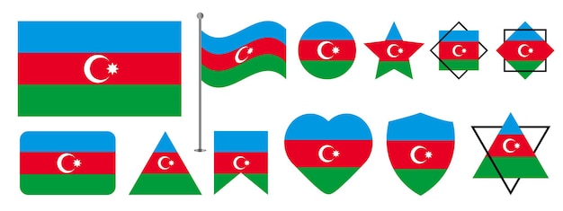 Vector azerbaijan flag design or azerbaijan national flag vector design set