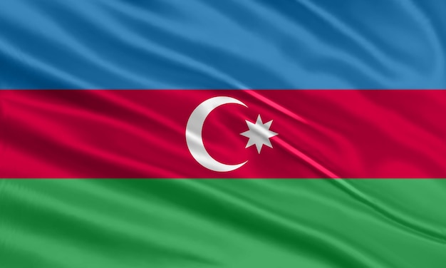 Azerbaijan flag design. Waving Azerbaijan flag made of satin or silk fabric. Vector Illustration.