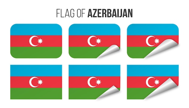 Azerbaijan flag labels stickers set Vector illustration 3d flags of Azerbaijan isolated on white