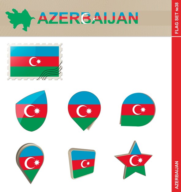 Azerbaigian flag set flag set 38 vettore