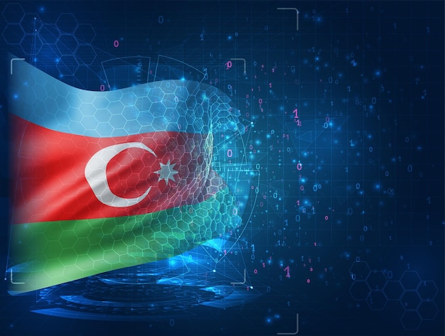 Vector azerbaijan, vector 3d flag on blue background with hud interfaces