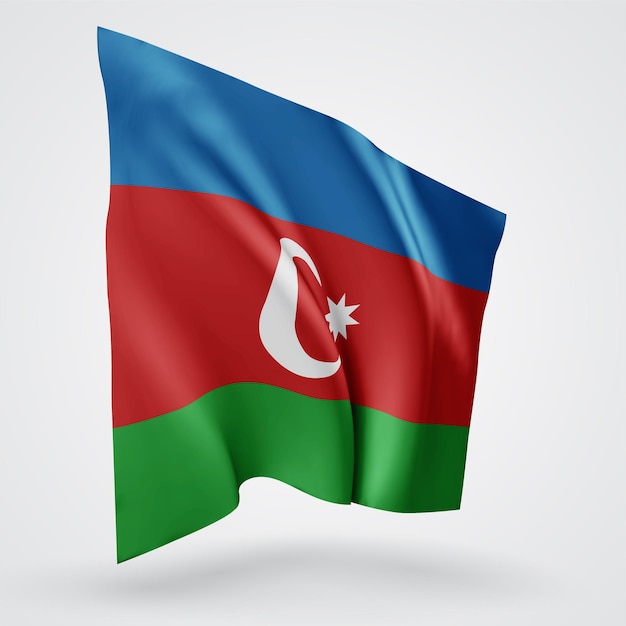 Azerbaijan, vector flag with waves and bends waving in the wind on a white background.