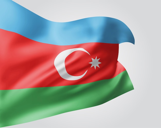Азербайджан, векторный флаг с волнами и изгибами, развевающимися на ветру на белом фоне.