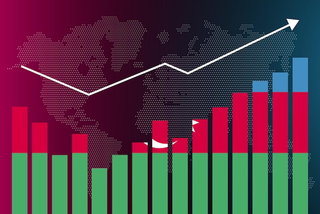 Vector azerbeidzjaanse staafdiagramgrafiek met ups en downs, stijgende waarden, azerbeidzjaanse landvlag op bar