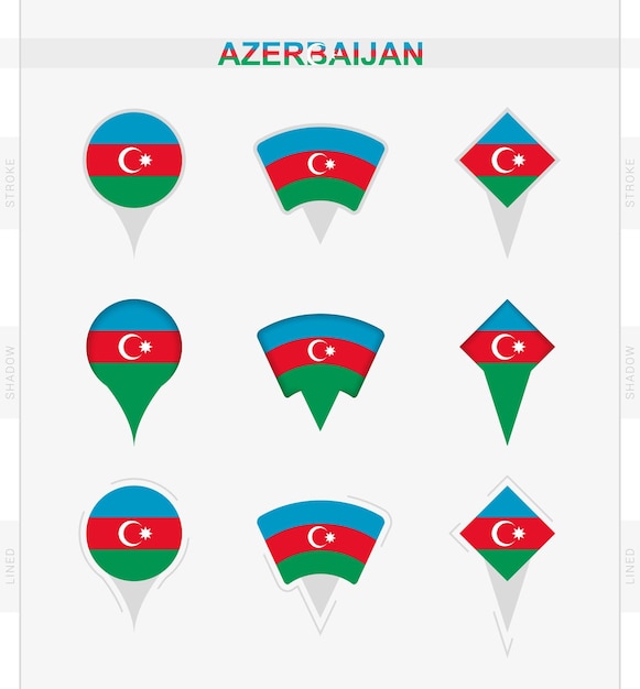 Azerbeidzjaanse vlag set locatie pin iconen van Azerbeidzjan vlag