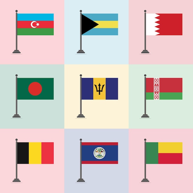 Azerbeidzjan bahama's bahrein bangladesh barbados wit-rusland belgië belize benin vlag ontwerpsjabloon