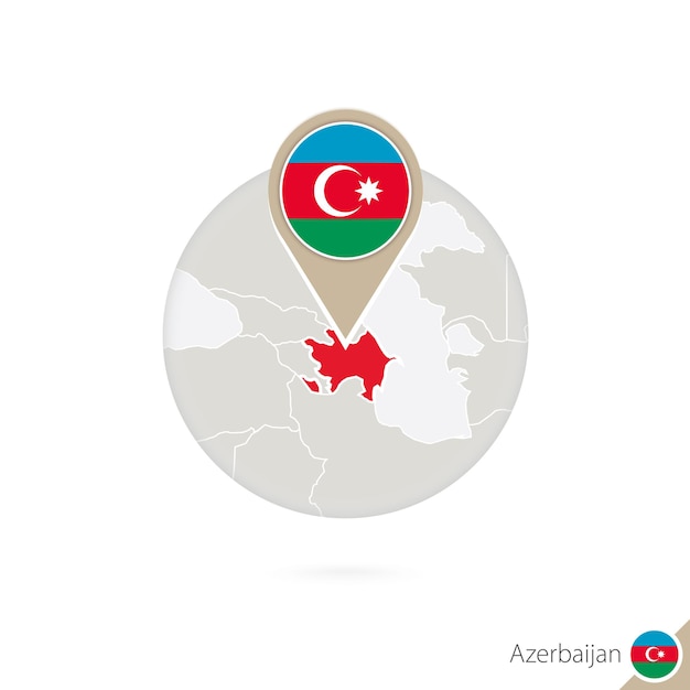 Azerbeidzjan kaart en vlag in cirkel. Kaart van Azerbeidzjan, Azerbeidzjan vlag pin. Kaart van Azerbeidzjan in de stijl van de wereld. Vectorillustratie.