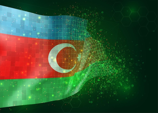 Azerbeidzjan, op vector 3d-vlag op groene achtergrond met veelhoeken en gegevensnummers