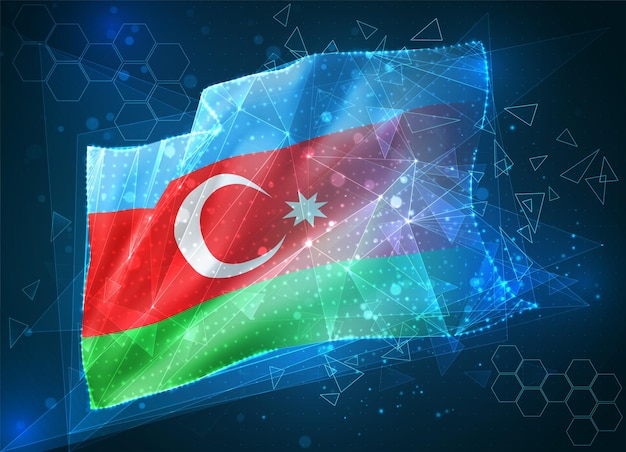 Azerbeidzjan, vectorvlag, virtueel abstract 3D-object van driehoekige veelhoeken op een blauwe achtergrond