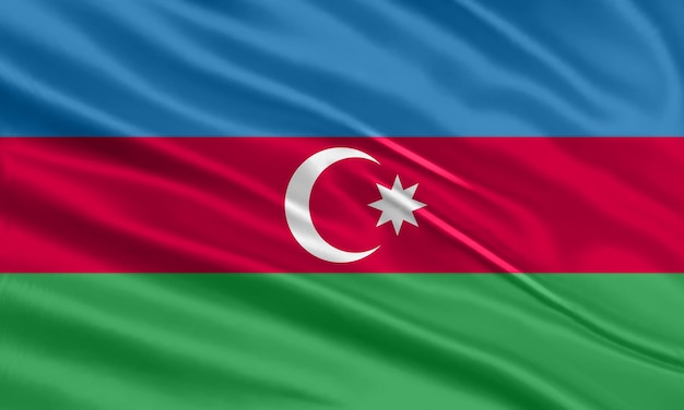 Azerbeidzjan vlag ontwerp. Wapperende vlag van Azerbeidzjan gemaakt van satijn of zijde stof. Vectorillustratie.