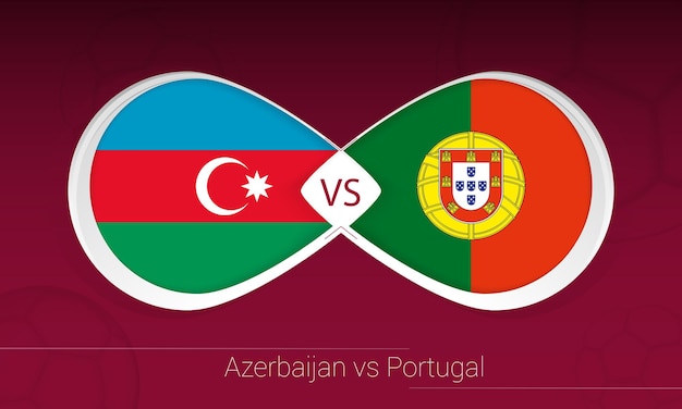 Azerbeidzjan vs Portugal in voetbalcompetitie, groep A. Versus pictogram op voetbal achtergrond.