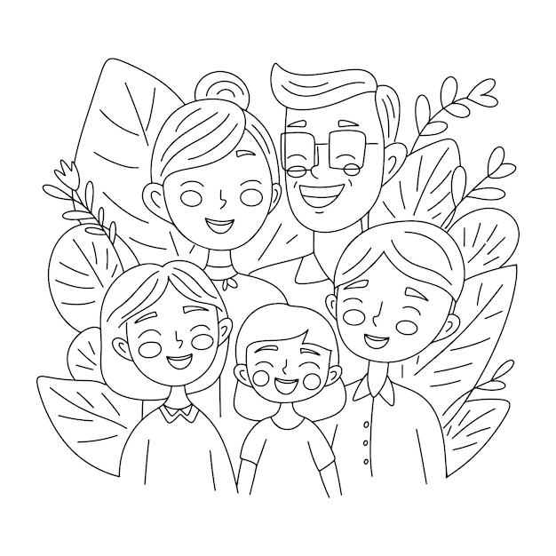 Aziatisch-Amerikaans familieportret moeder vader en drie kinderen Leuke lachende mensen karakters AAPI