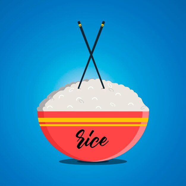 Vector aziatisch eten. een kom rijst met stokjes. voedsel vectorillustratie. diëet voeding. rijstgerechten.