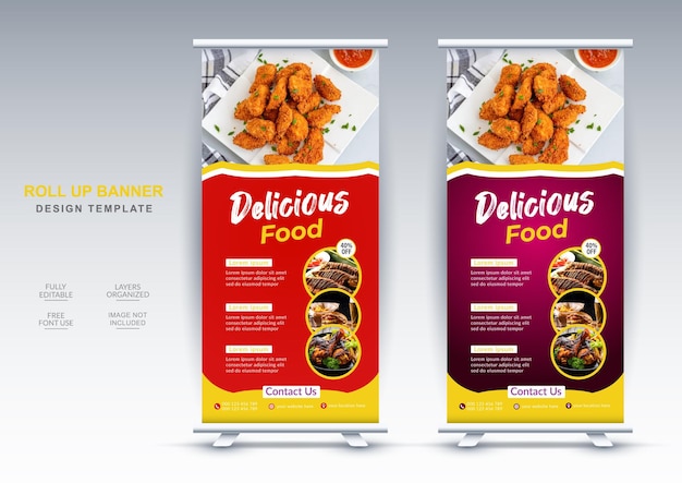 Aziatisch eten en restaurant bedrijf roll-up banner ontwerpsjabloon