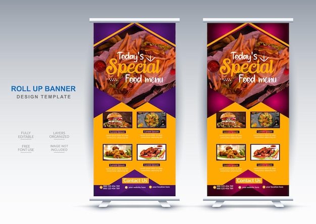 Aziatisch eten en restaurant roll-up banner ontwerpsjabloon