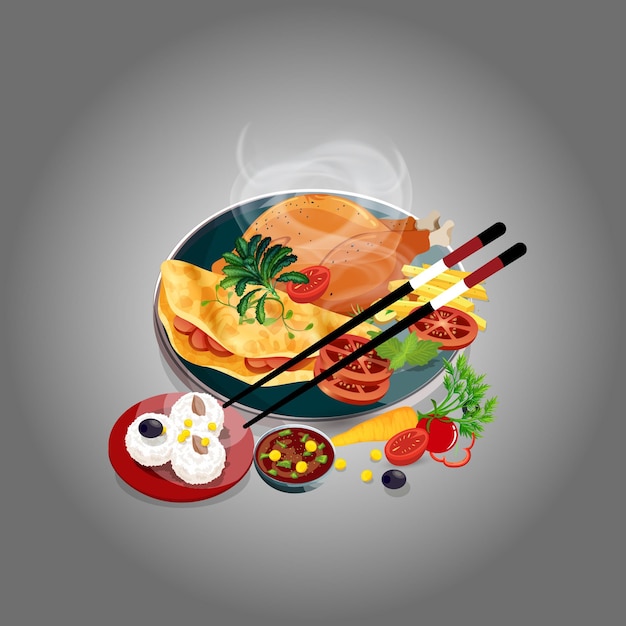 Aziatisch eten en traditionele restaurants, koken, menu, vectorillustratie