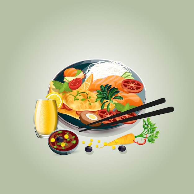 Aziatisch eten en traditionele restaurants, koken, menu, vectorillustratie