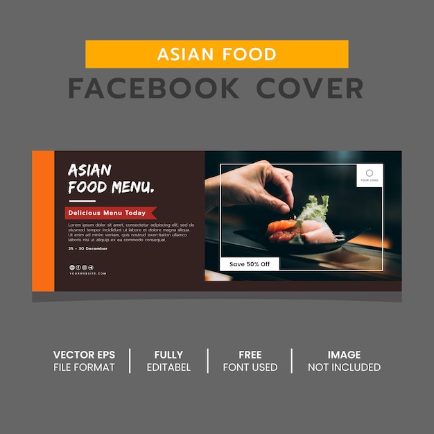 Aziatisch eten facebook cover banner ontwerpsjabloon