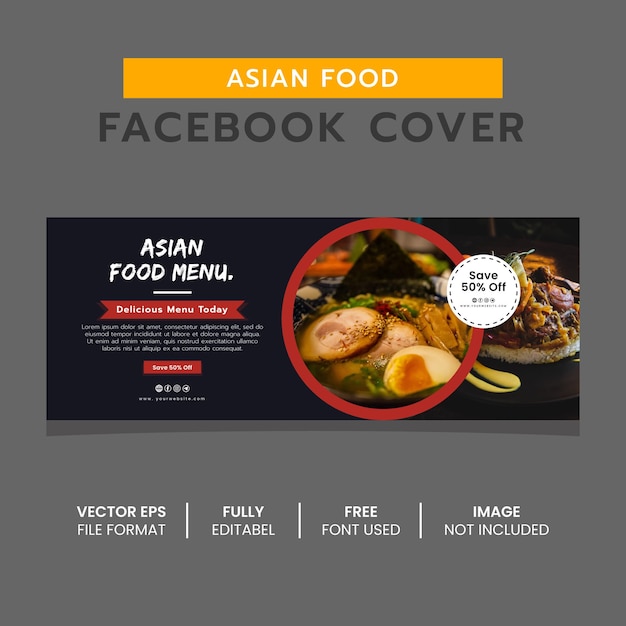 Vector aziatisch eten facebook cover banner ontwerpsjabloon