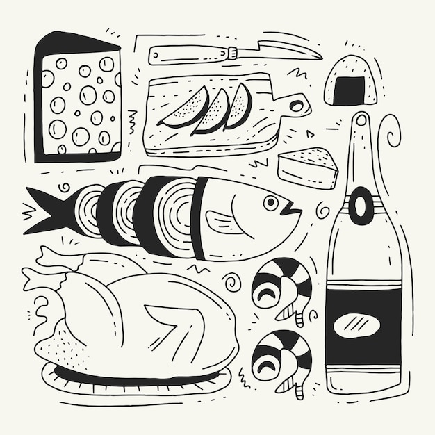 Aziatisch eten hand getrokken doodle illustratie vector