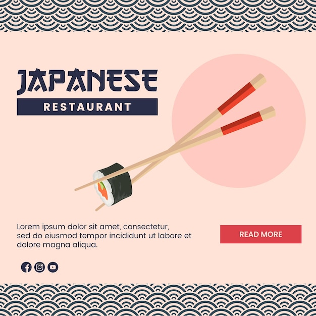 Aziatisch eten illustratie ontwerp van Japans eten voor presentatie sociale media sjabloon