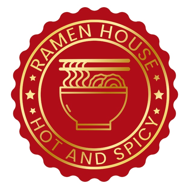 Vector aziatisch eten. rode ramen house, warm en pittig rood en goud stempel logo vector illustratie