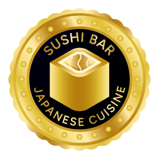 Aziatisch eten. Sushi Bar, Japanse keuken gouden stempel logo vector illustratie