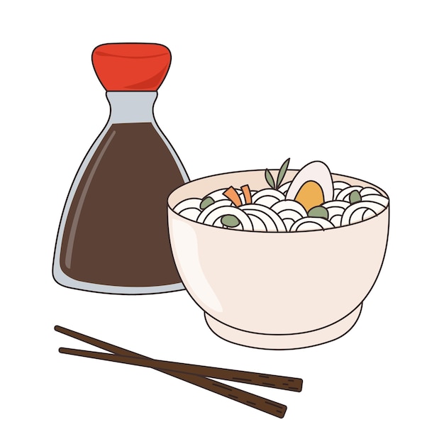 Aziatisch eten symbool element grappige cartoon icoon. Bright Doodle Food voor Design Banner, Flyer Poster