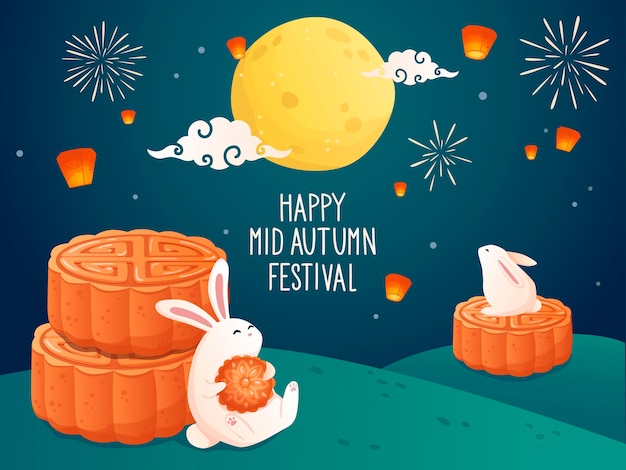 Aziatisch herfstfestival. Happy Mid Autumn festival illustratie banner.