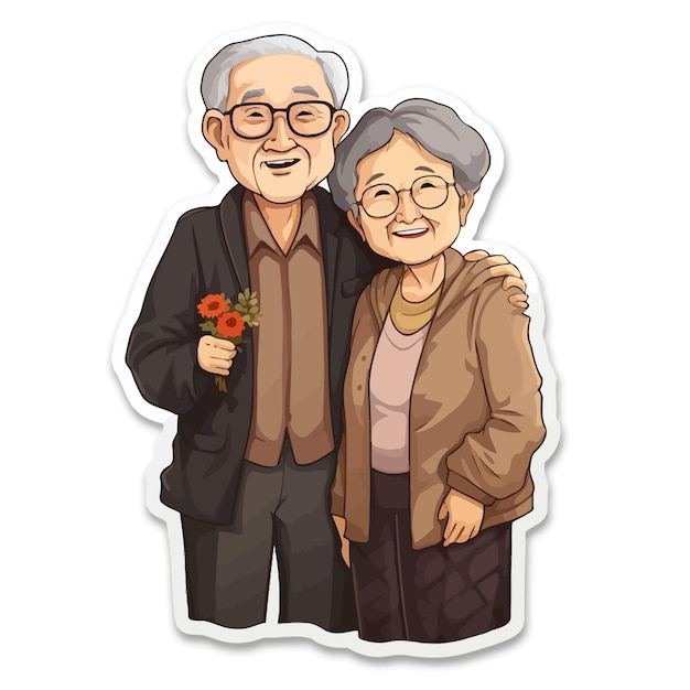Aziatische bejaarde man en vrouw sticker