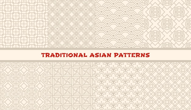 Aziatische geometrische, bloemen ornament naadloze patronen