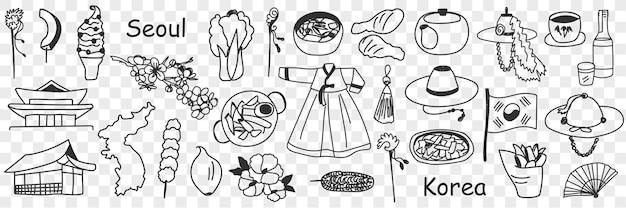 Aziatische Koreaanse symbolen doodle set