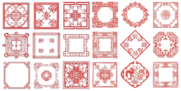 Aziatische nieuwjaar decoratieve vierkant grenzen