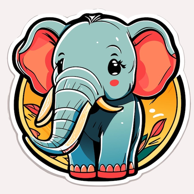 Aziatische olifant platte sticker cartoon stijl illustratie