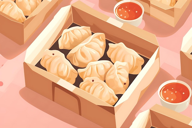 Vector aziatische soep met dumplings