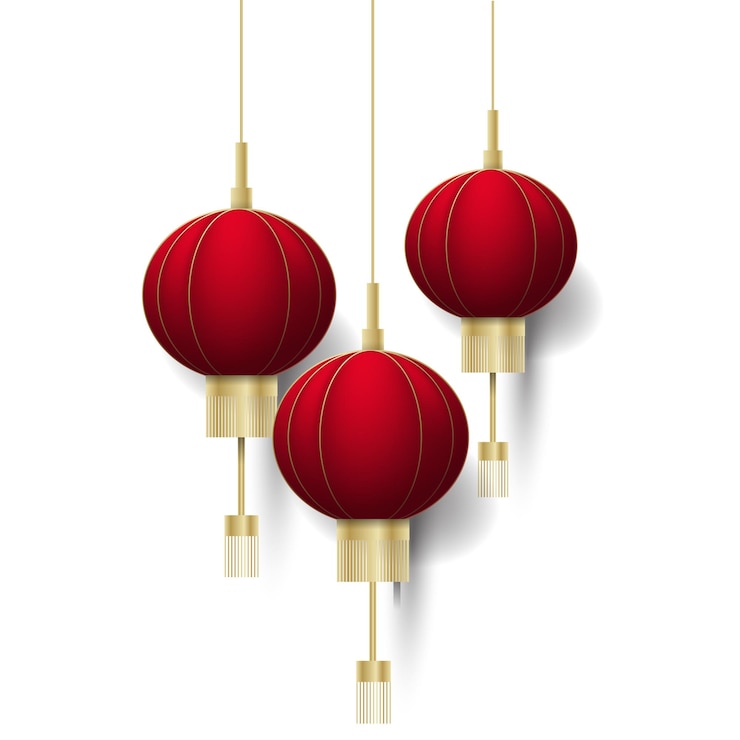 Vector aziatische stijl gloeiende lantaarns chinese 3d lamp met licht effect rode zijde of papier lantaarns op tradi
