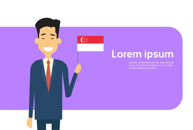 Aziatische zakenman houden singaporese vlag