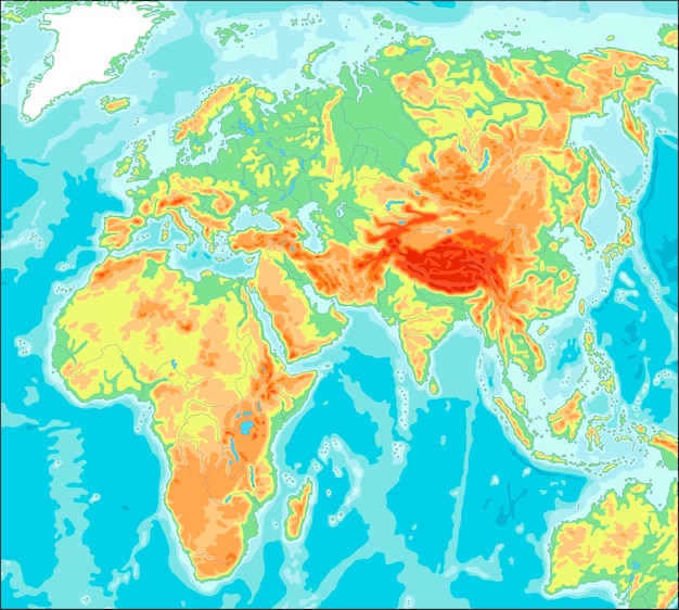 Vector azië gecentreerde fysieke wereldkaart