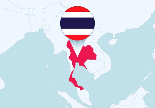 Azië met geselecteerde kaart van Thailand en vlagpictogram van Thailand