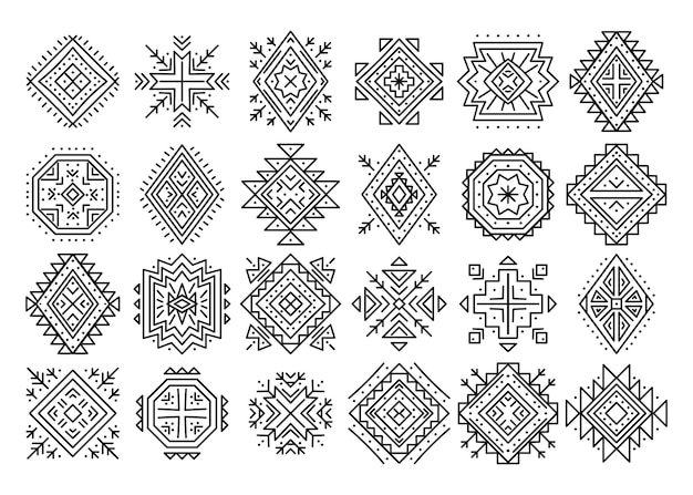 Vector aztec abstract geometric elements set of ethnic ornaments navajo motifs