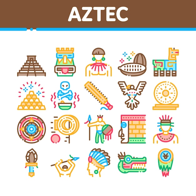 Aztec Civilization Collection Icons Set Vector