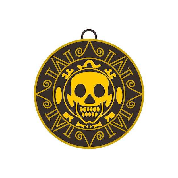 Vector aztec pirate gold coin icon in flat style isolated on white background