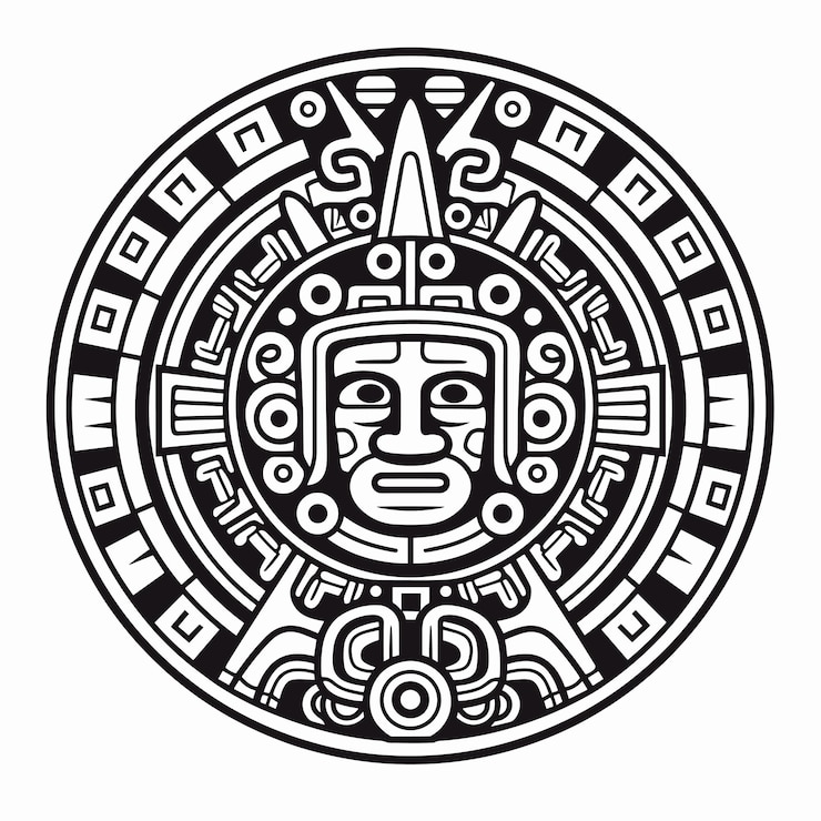 Vector aztec sun stone tattoo tshirt design mayan calendar ancient hieroglyph signs and symbols mexican totem vector illustration