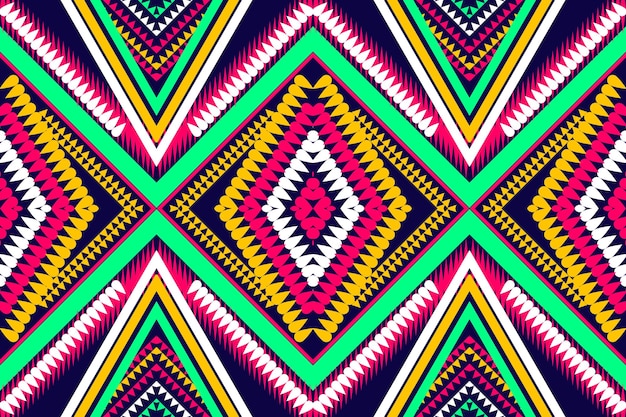 aztec tribal geometric vector background in black blue yellow green white pink seamless stripe